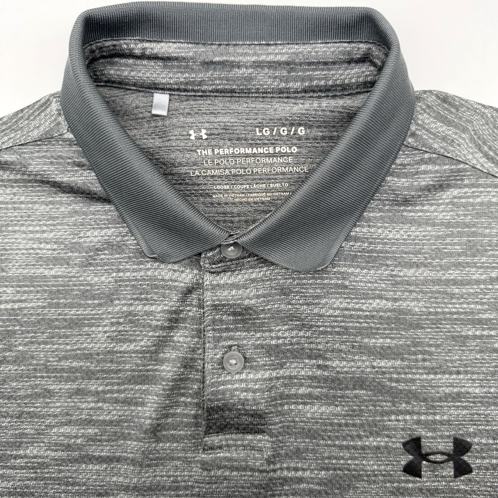 Under Armour Polo Shirt Mens Large Grey Performance Space Dye Loose Fit Stretch
